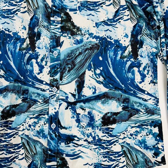 Mens Graphic Button Up Shirt Size XXL Blues Ocean Waves Slim Fit Paisley &‎ Gray - Picture 8 of 16